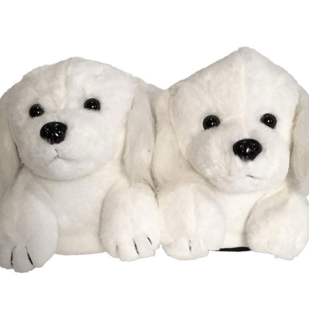 Plush White Dog Slipper Pair - Cozy Indoor Pet Slippers